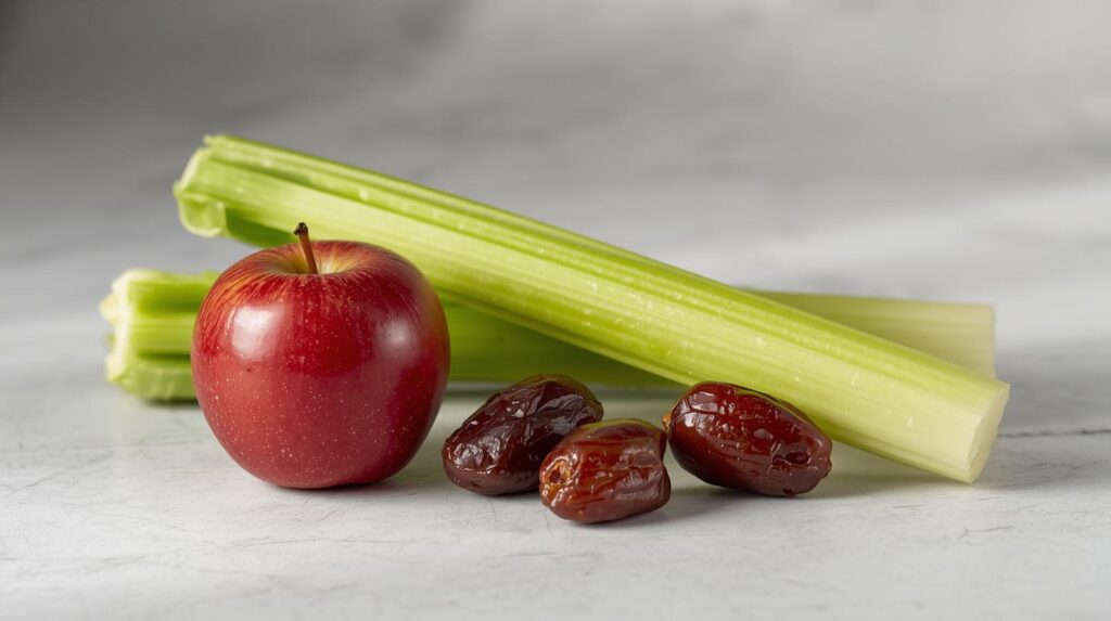 1 jablko: Dodá pečeni tú najčistejšiu formu glukózy.

2 stonky zeleru: Minerálne soli okamžite upokojia tvoj nervový systém.

2 datle: Zabezpečia, aby energia vydržala až do&nbsp;rána.

Tieto tri veci jedz naraz. Uvidíš, ako sa tvoje telo začne upokojovať.